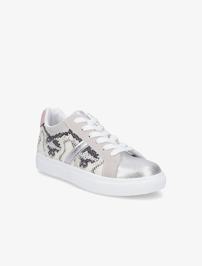 Sneakers bi-matière à effet texturé python - Beige - 2