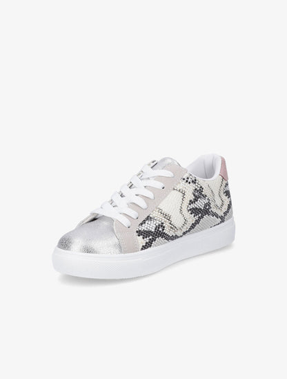 Sneakers bi-matière à effet texturé python - Beige - 3