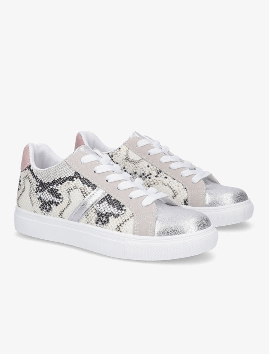 Sneakers bi-matière à effet texturé python - Beige - 4