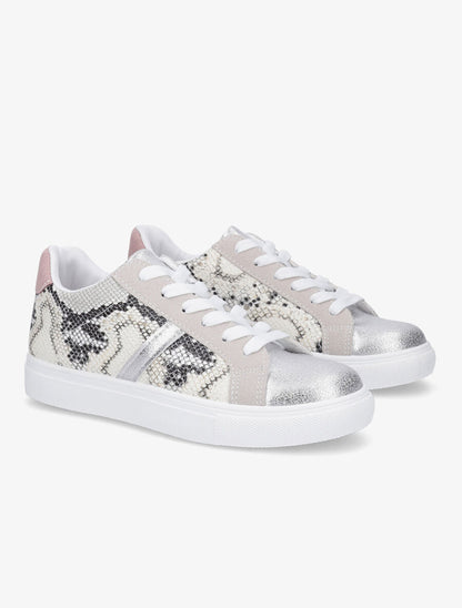 Sneakers bi-matière à effet texturé python - Beige - 4