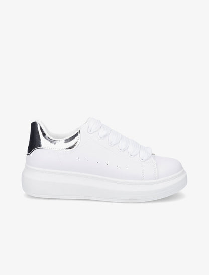Sneakers à contrefort contrastant et lacets larges - Argent - 1