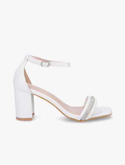 Sandales en simili à talon et brides avec strass - Blanc - 1