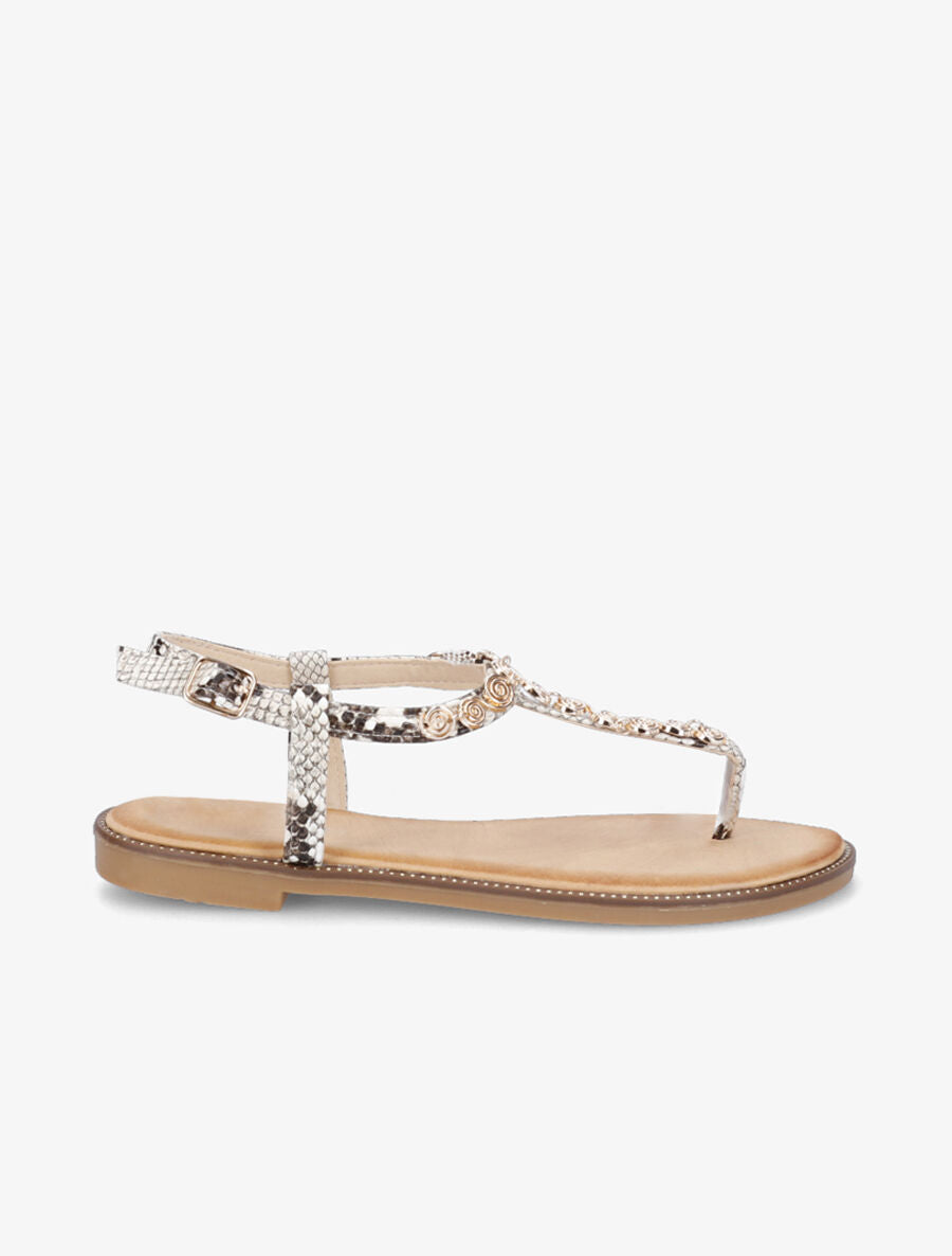 Nu-pieds en simili et bijoux en tourbillons - Beige - 1