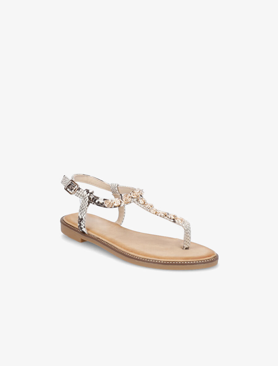 Nu-pieds en simili et bijoux en tourbillons - Beige - 2