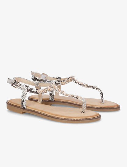 Nu-pieds en simili et bijoux en tourbillons - Beige - 4