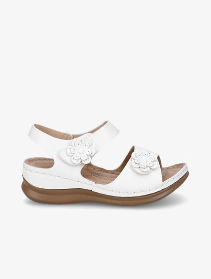 Sandales compensées ajourées et scratch - Blanc - 5