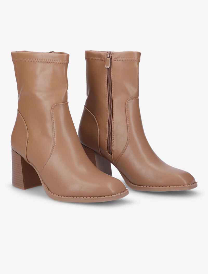 Bottines à talon à bouts carrés - Camel - 1