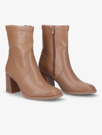 Bottines à talon à bouts carrés - Camel - 1