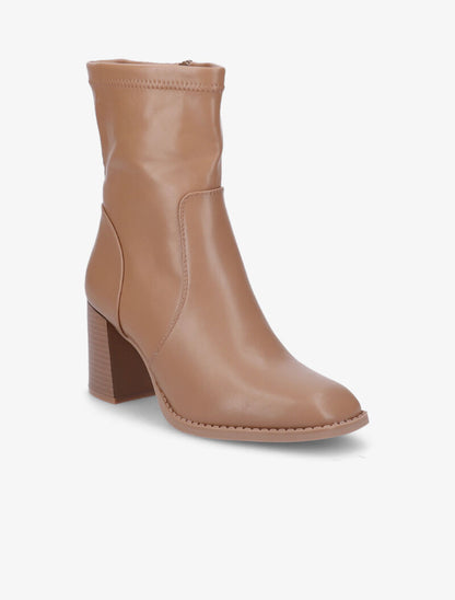 Bottines à talon à bouts carrés - Camel - 3
