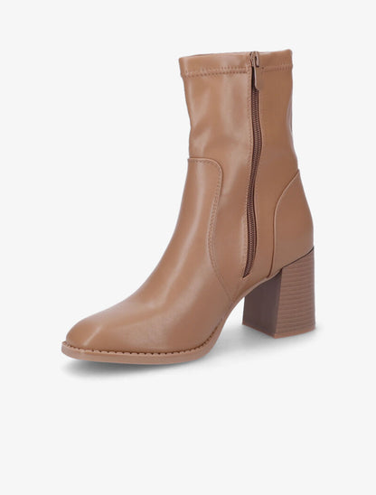Bottines à talon à bouts carrés - Camel - 4