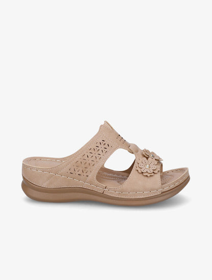 Mules compensées à fleurs - Beige - 5