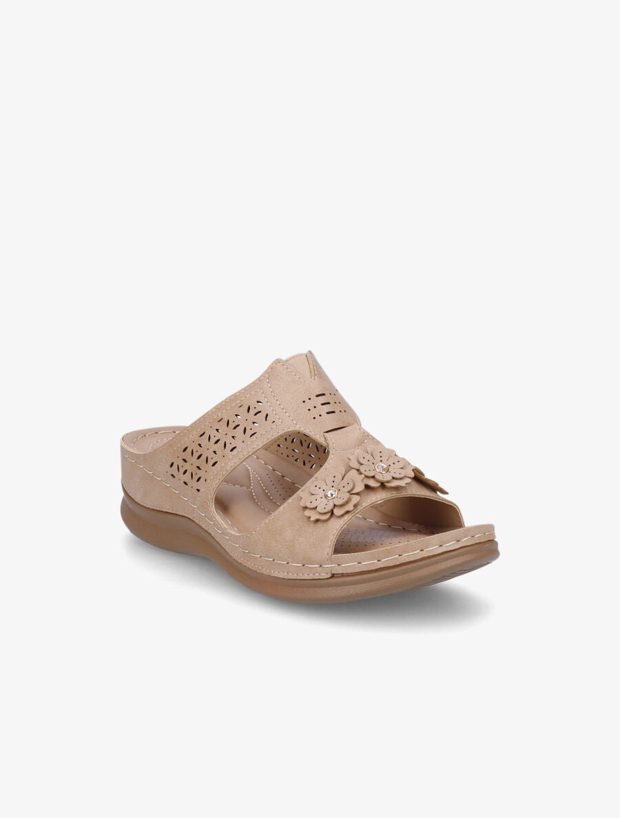 Mules compensées à fleurs - Beige - 2