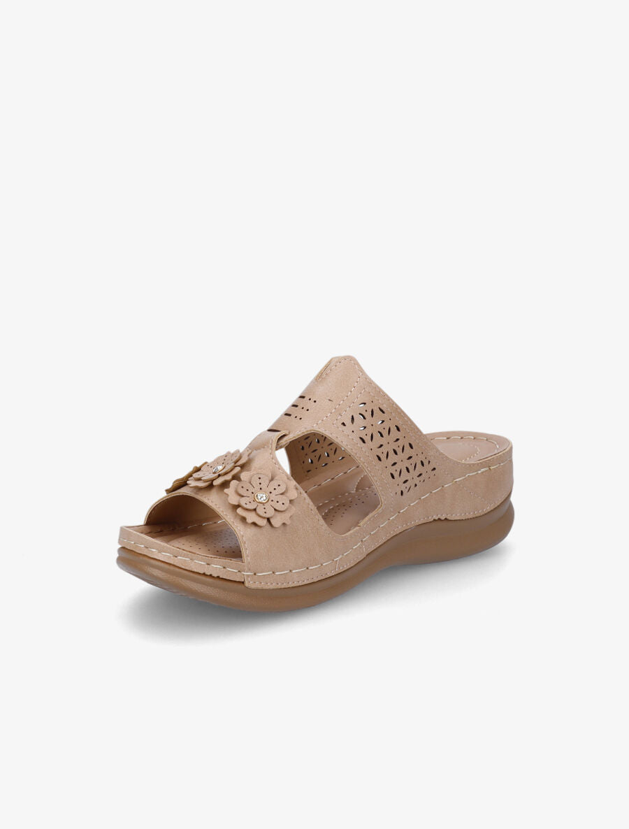 Mules compensées à fleurs - Beige - 3