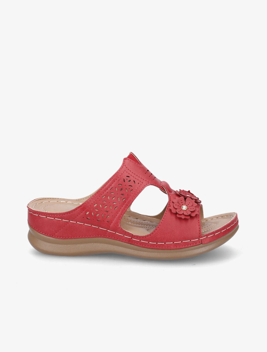 Mules compensées à fleurs - Rouge - 1