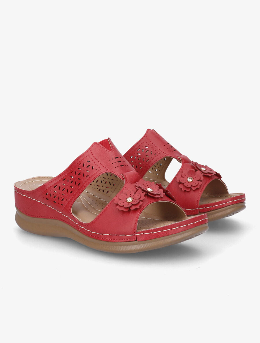 Mules compensées à fleurs - Rouge - 4
