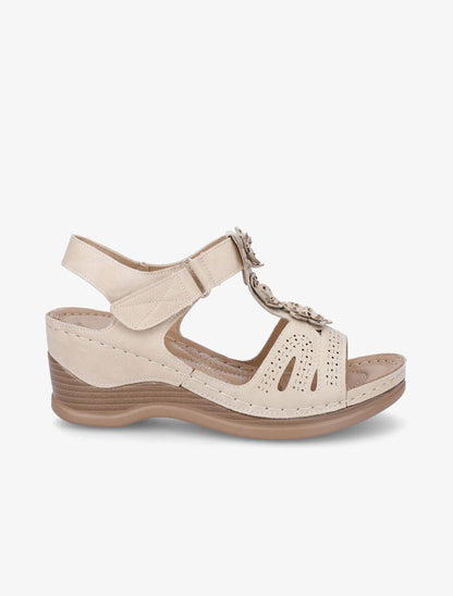 Sandales compensées à fleurs - Beige - 1