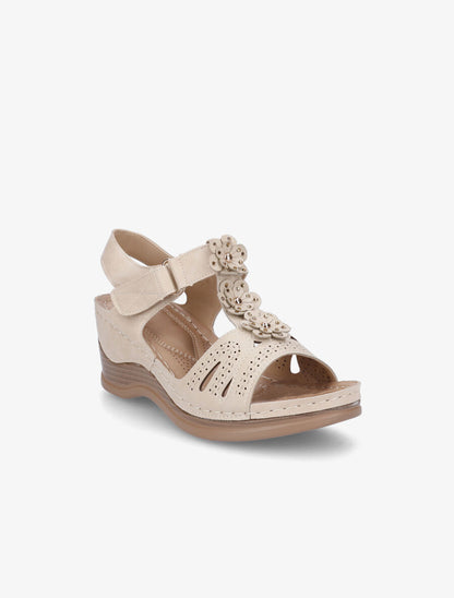 Sandales compensées à fleurs - Beige - 2