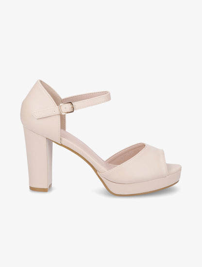 Sandales en simili à talon haut - Beige - 1