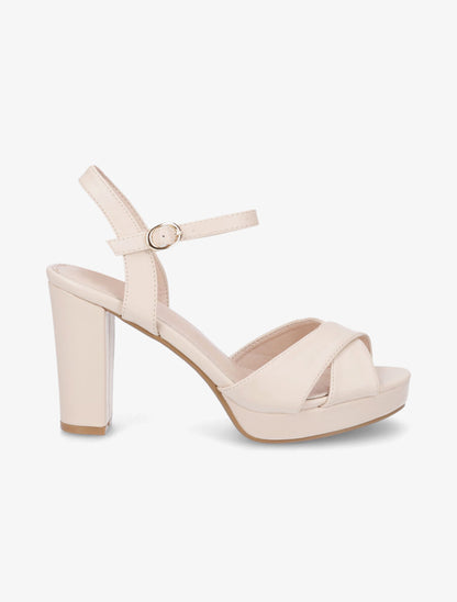 Sandales à talon haut et brides croisées - Beige - 5