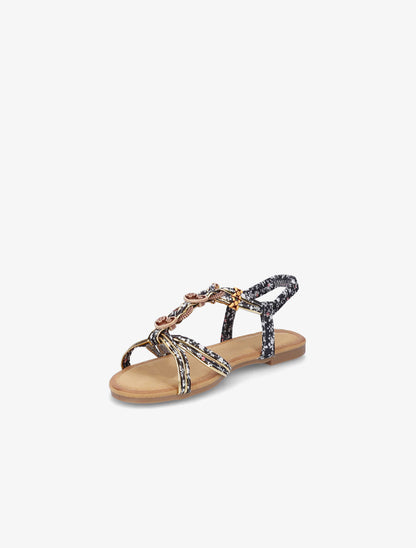 Nu-pieds imprimés et bijoux en bois - Noir - 3