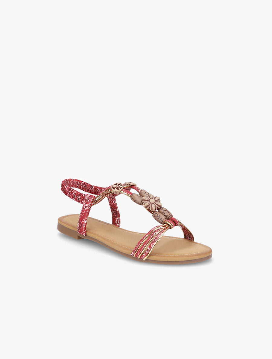 Nu-pieds imprimés et tour de cheville élastiqué - Rouge - 2