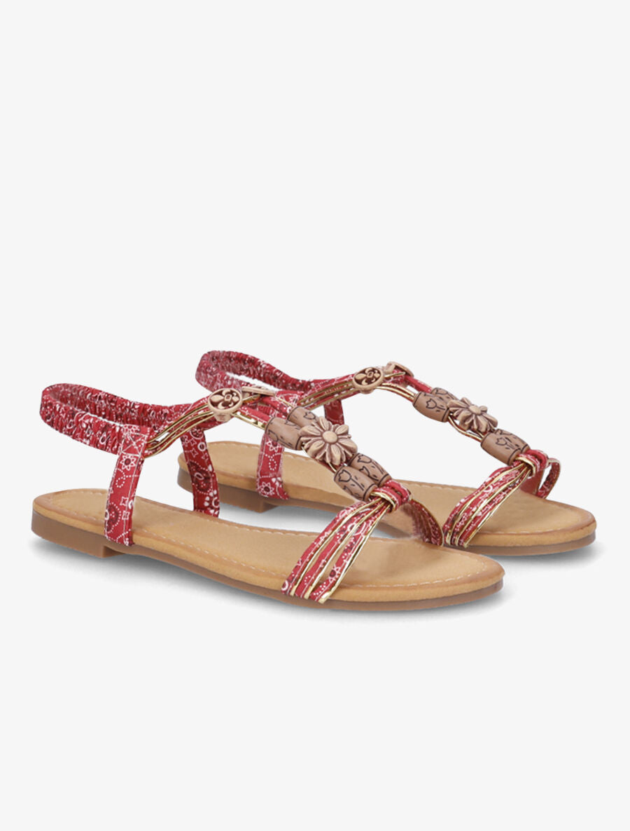 Nu-pieds imprimés et tour de cheville élastiqué - Rouge - 4