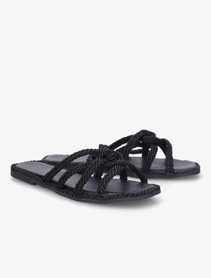 Claquettes plates en cordes - Noir - 4