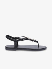 Nu-pieds à contrefort élastiqué et perles - Noir - 1