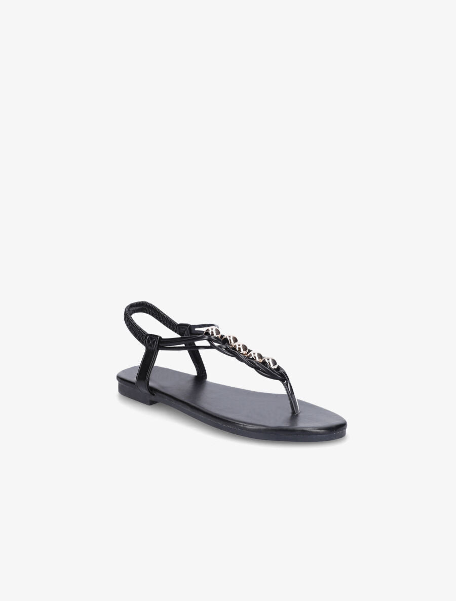 Nu-pieds à contrefort élastiqué et perles - Noir - 2