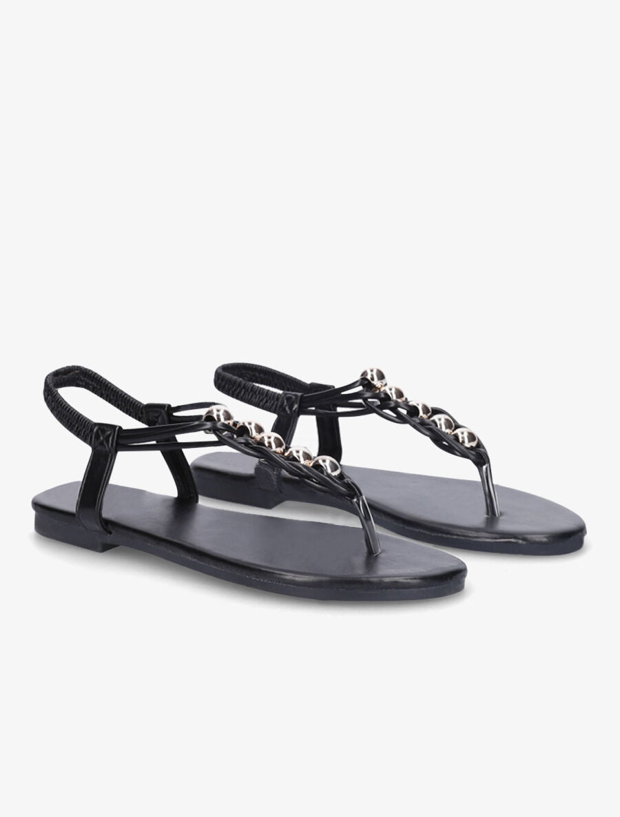 Nu-pieds à contrefort élastiqué et perles - Noir - 4