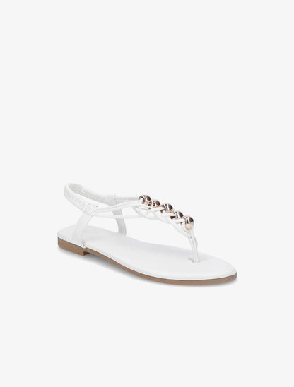 Nu-pieds à contrefort élastiqué et perles - Blanc - 2