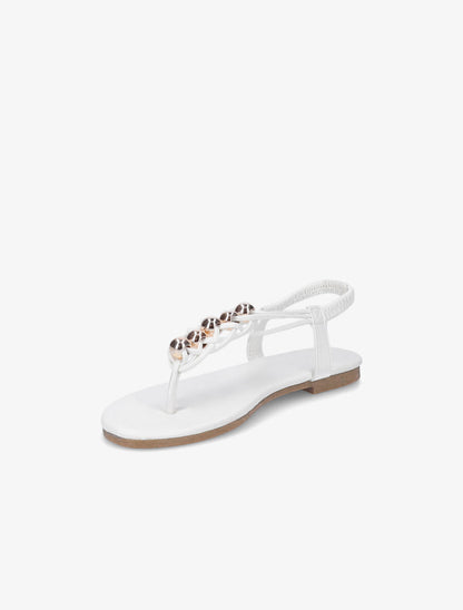 Nu-pieds à contrefort élastiqué et perles - Blanc - 3