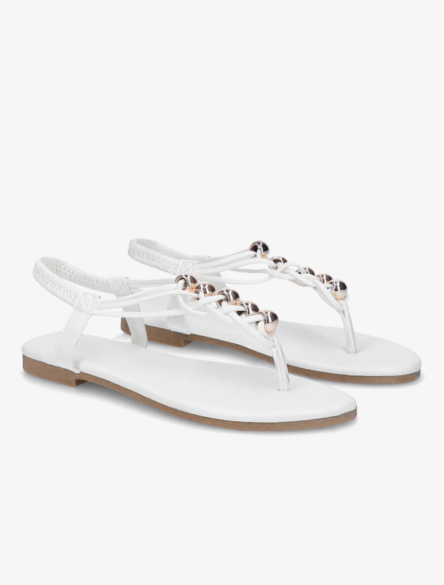 Nu-pieds à contrefort élastiqué et perles - Blanc - 4