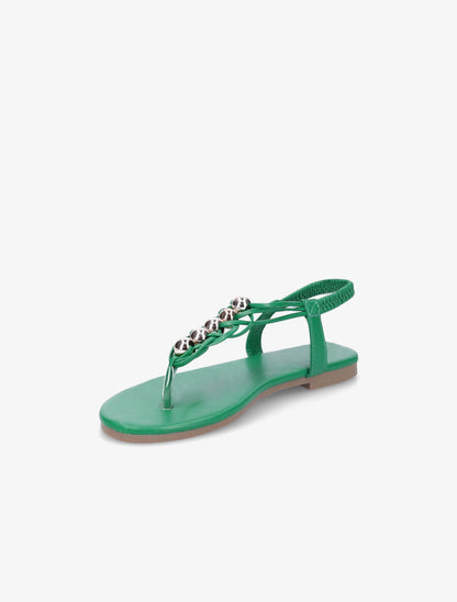 Nu-pieds à contrefort élastiqué et perles - Vert - 3