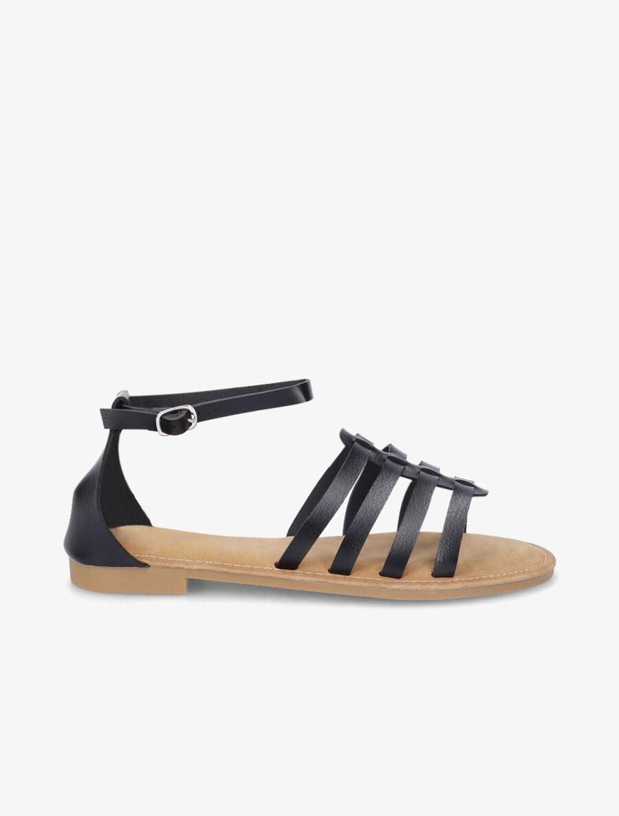 Nu-pieds en simili style spartiates - Noir - 5