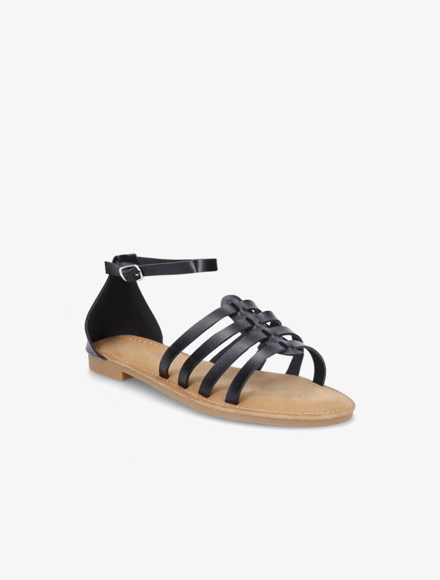 Nu-pieds en simili style spartiates - Noir - 2
