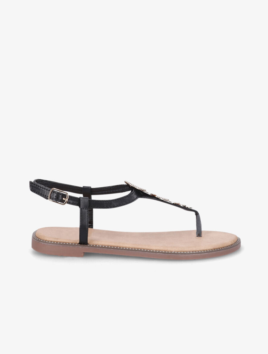 Nu-pieds en T et empiècement bijoux - Noir - 5