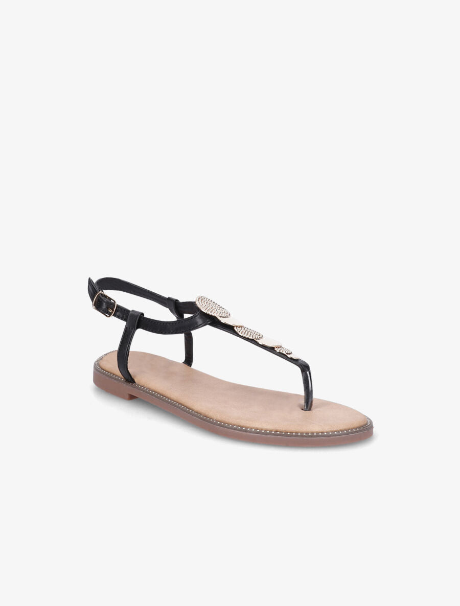 Nu-pieds en T et empiècement bijoux - Noir - 2