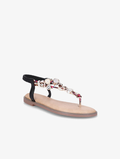 Nu-pieds imprimés à détail bijoux avec strass - Noir - 2