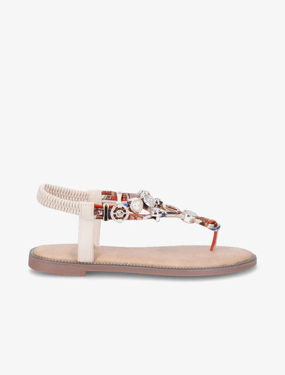 Nu-pieds imprimés à détail bijoux avec strass - Beige - 1