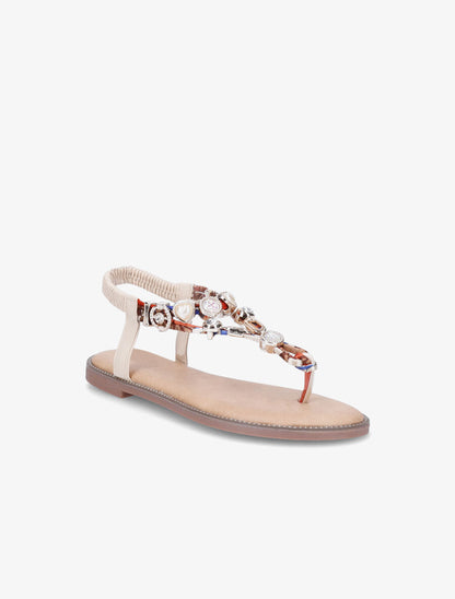 Nu-pieds imprimés à détail bijoux avec strass - Beige - 2
