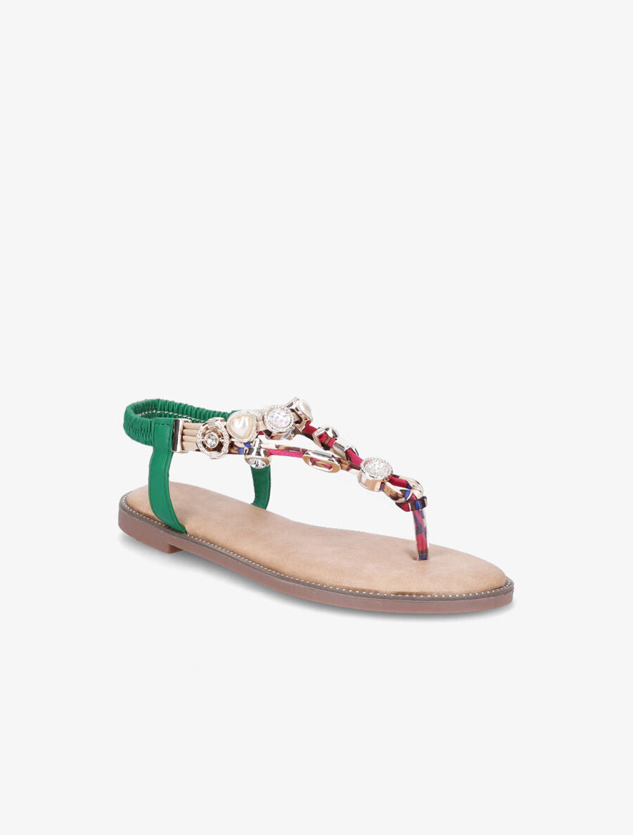 Nu-pieds imprimés à détail bijoux avec strass - Vert - 2
