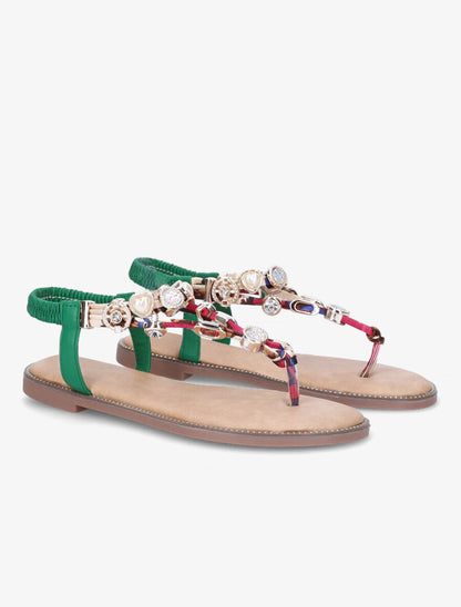 Nu-pieds imprimés à détail bijoux avec strass - Vert - 4