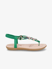 Nu-pieds imprimés à empiècement pierres et bijoux - Vert - 5