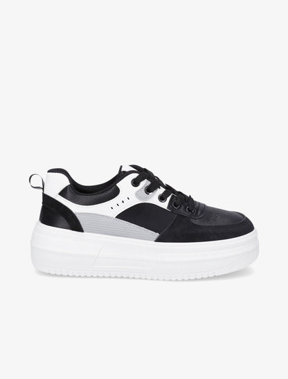 Sneakers en simili à plateforme - Noir - 5