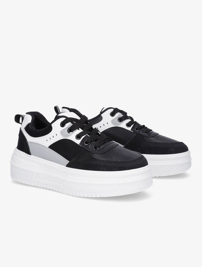 Sneakers en simili à plateforme - Noir - 4