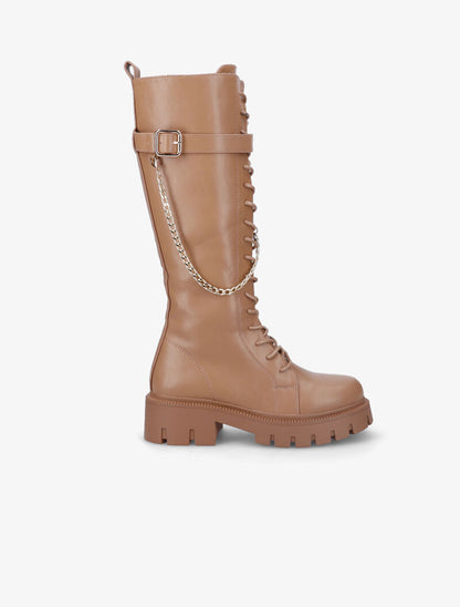 Bottes lacées style rangers à détail chaîne amovible - Camel - 2