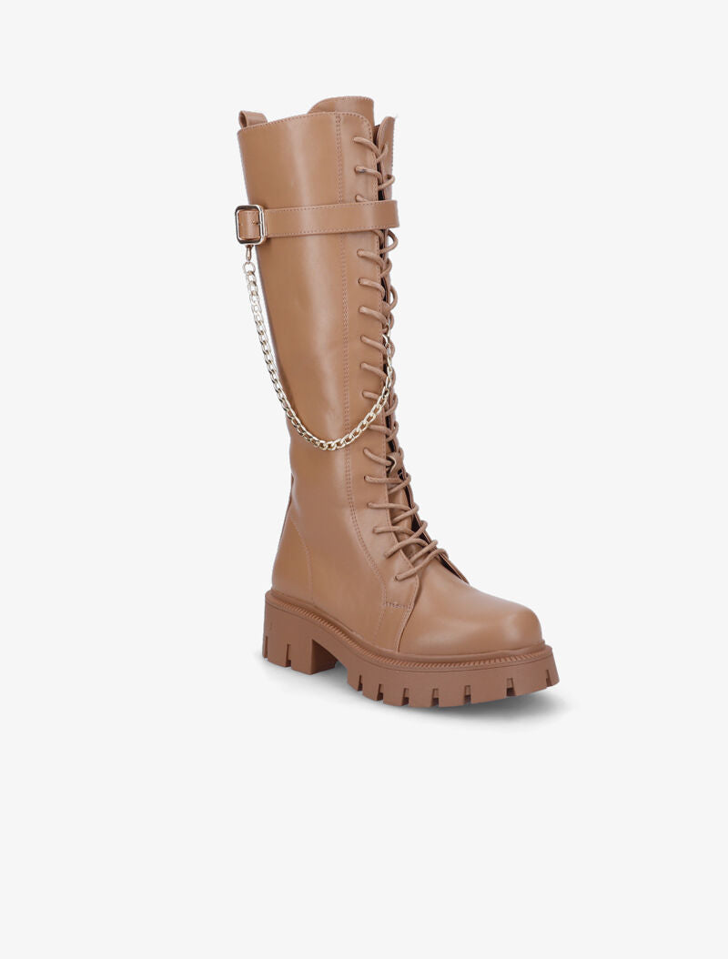 Bottes lacées style rangers à détail chaîne amovible - Camel - 3