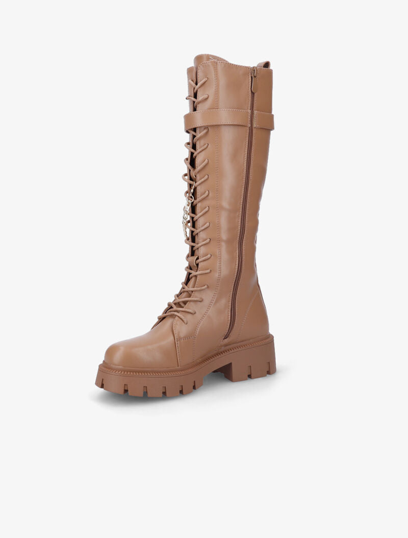 Bottes lacées style rangers à détail chaîne amovible - Camel - 4