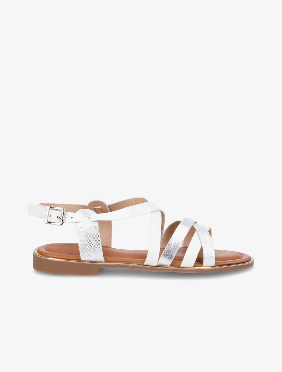 Nu-pieds en simili irisées et python - Blanc - 5